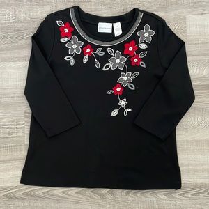 Women’s Alfred Dunner Top with Embroidered Flowers, Sequins & Beads, Size Med.